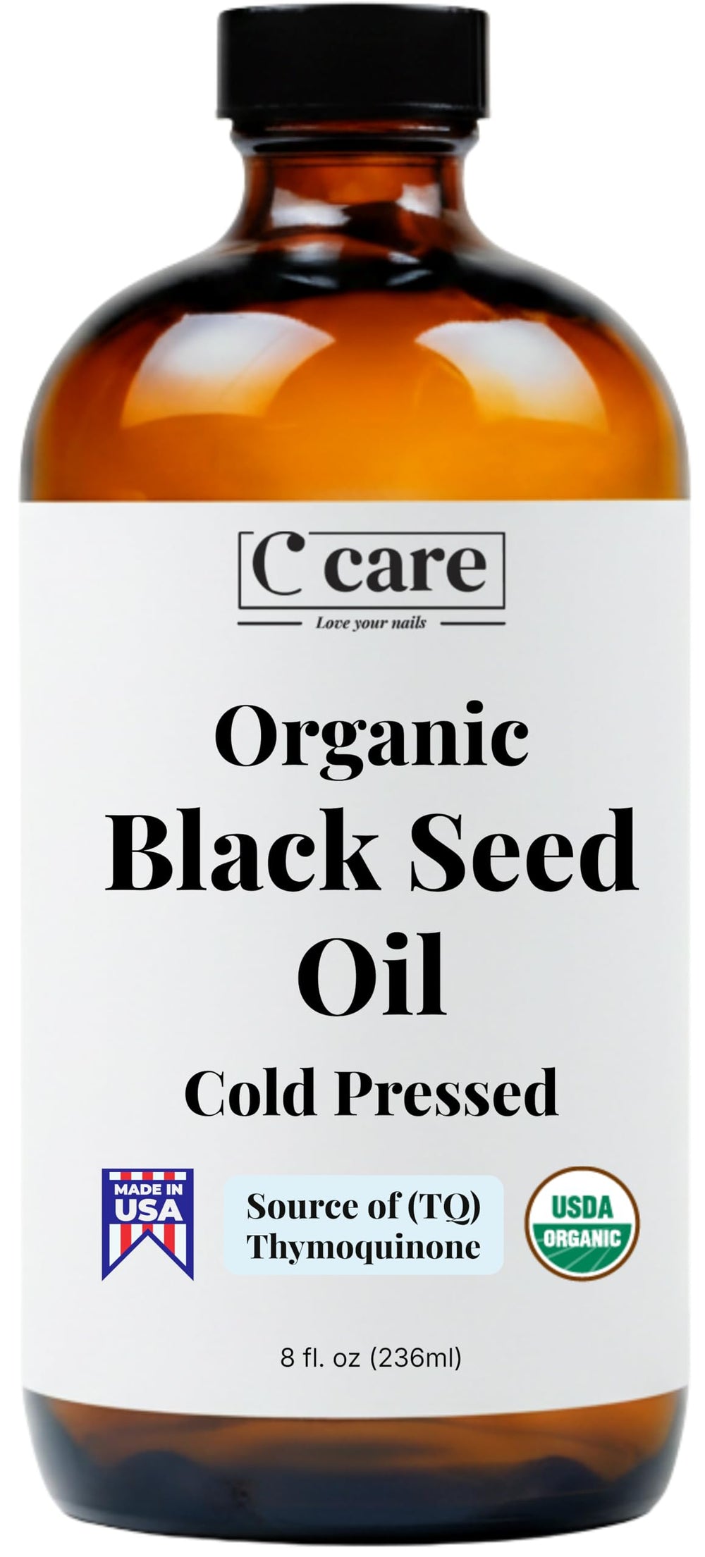 Vocks botella frontal mostrando aceite orgánico en vidrio ámbar y apariencia premium