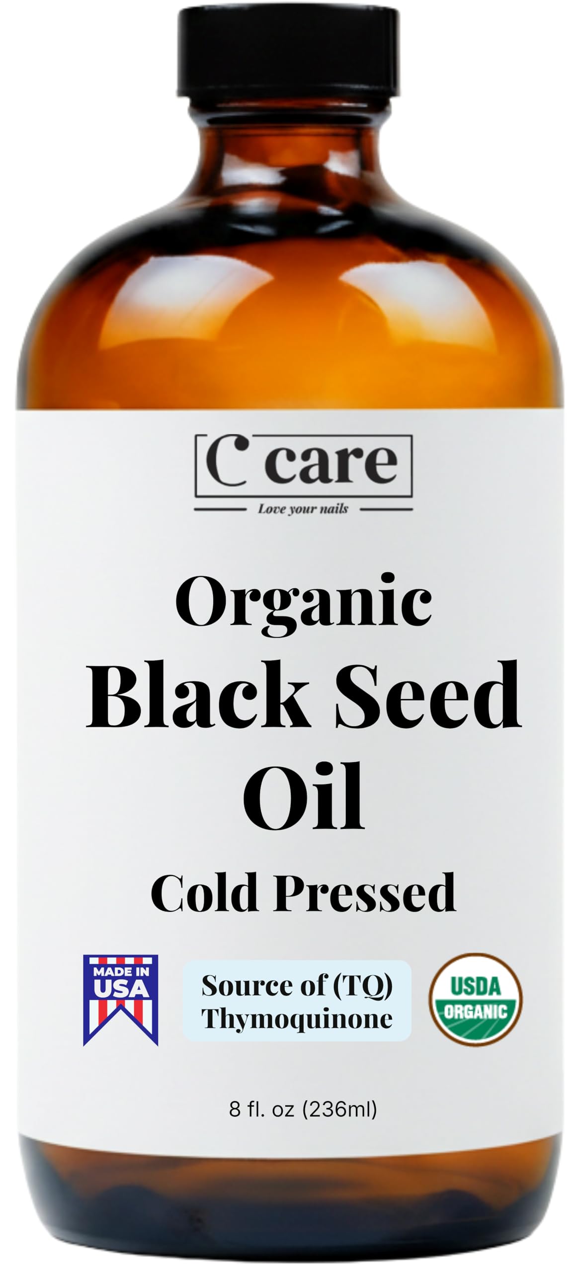 Vocks botella frontal mostrando aceite orgánico en vidrio ámbar y apariencia premium