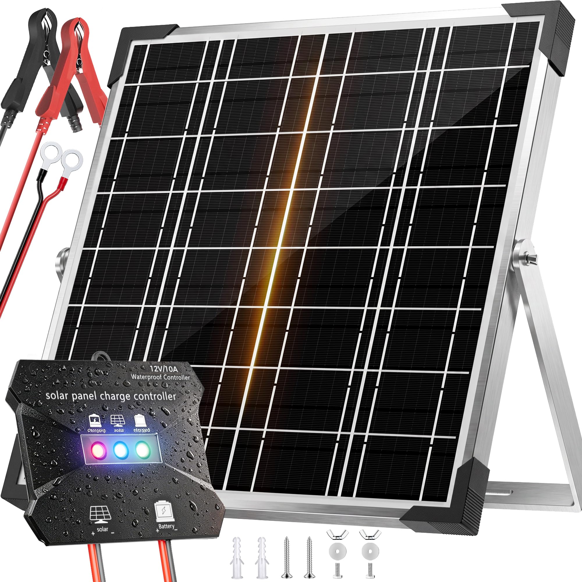 Voltset front view of 20W panel showing slim profile and mounting holes for easy install