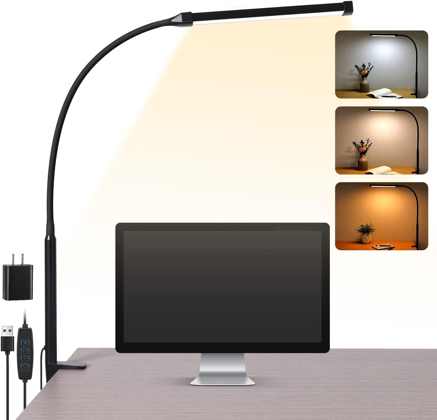 Voncerus lámpara LED con pinza vista frontal mostrando diseño y clamp, iluminación precisa