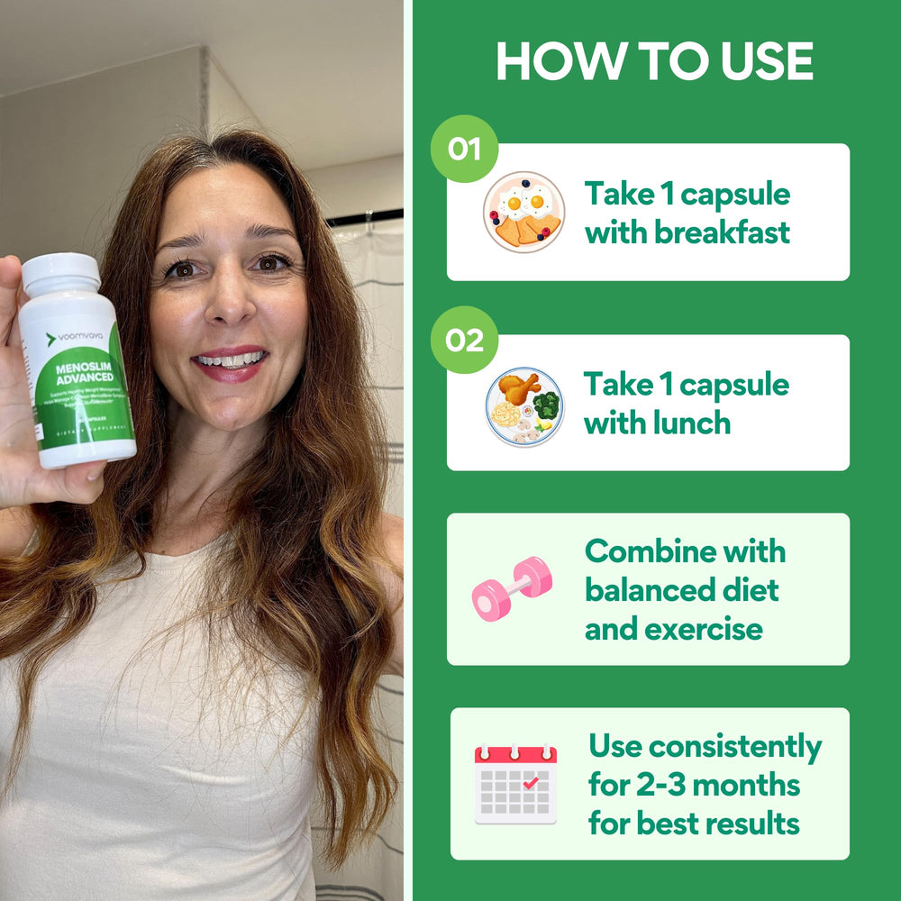 VoomVaya MenoSlim mujer activa usando el suplemento durante su día