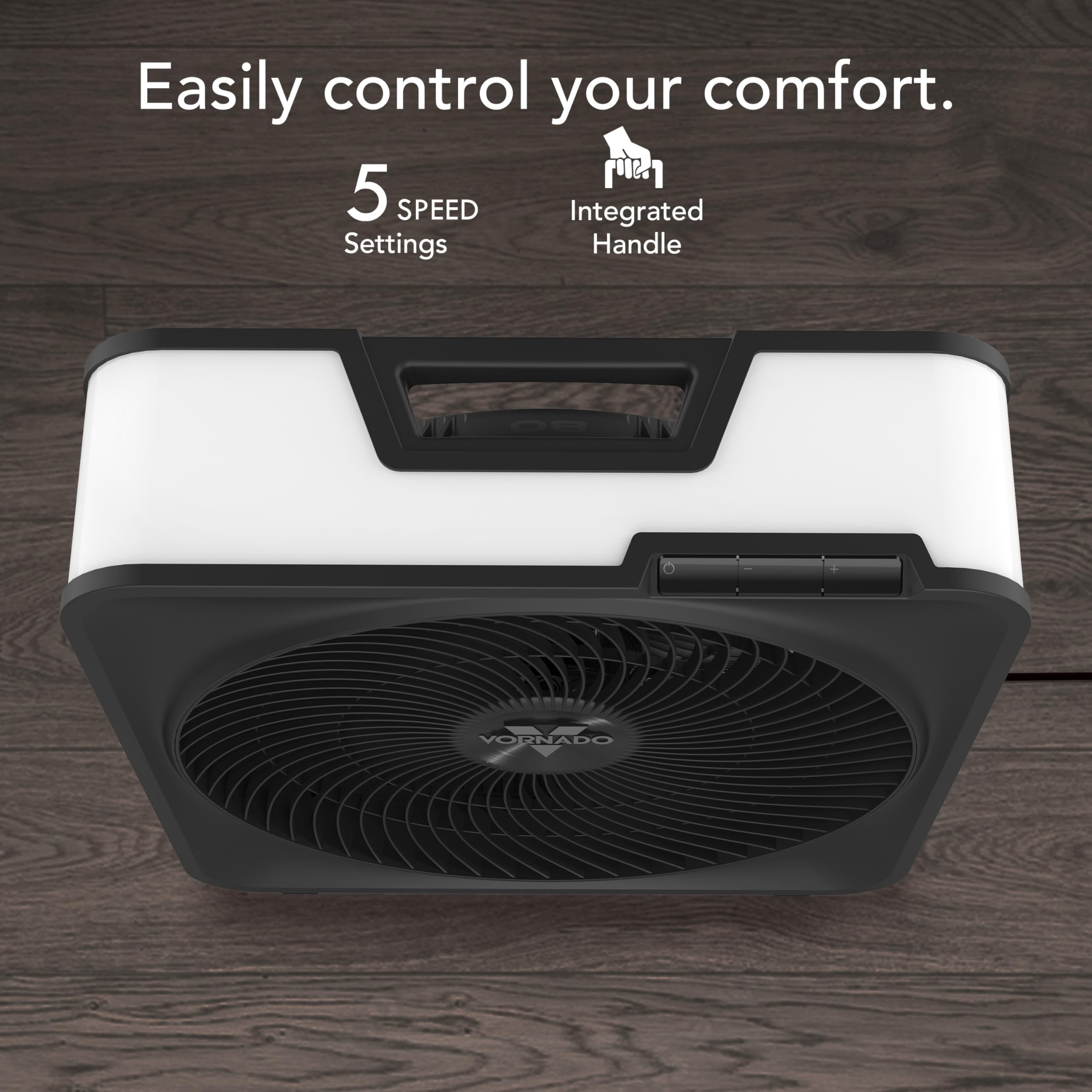 Vornado Model 80 perfil lateral destacando carcasa resistente y durabilidad