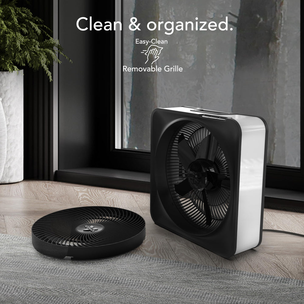 Vornado Model 80 en sala distribuyendo aire uniformemente en espacio amplio