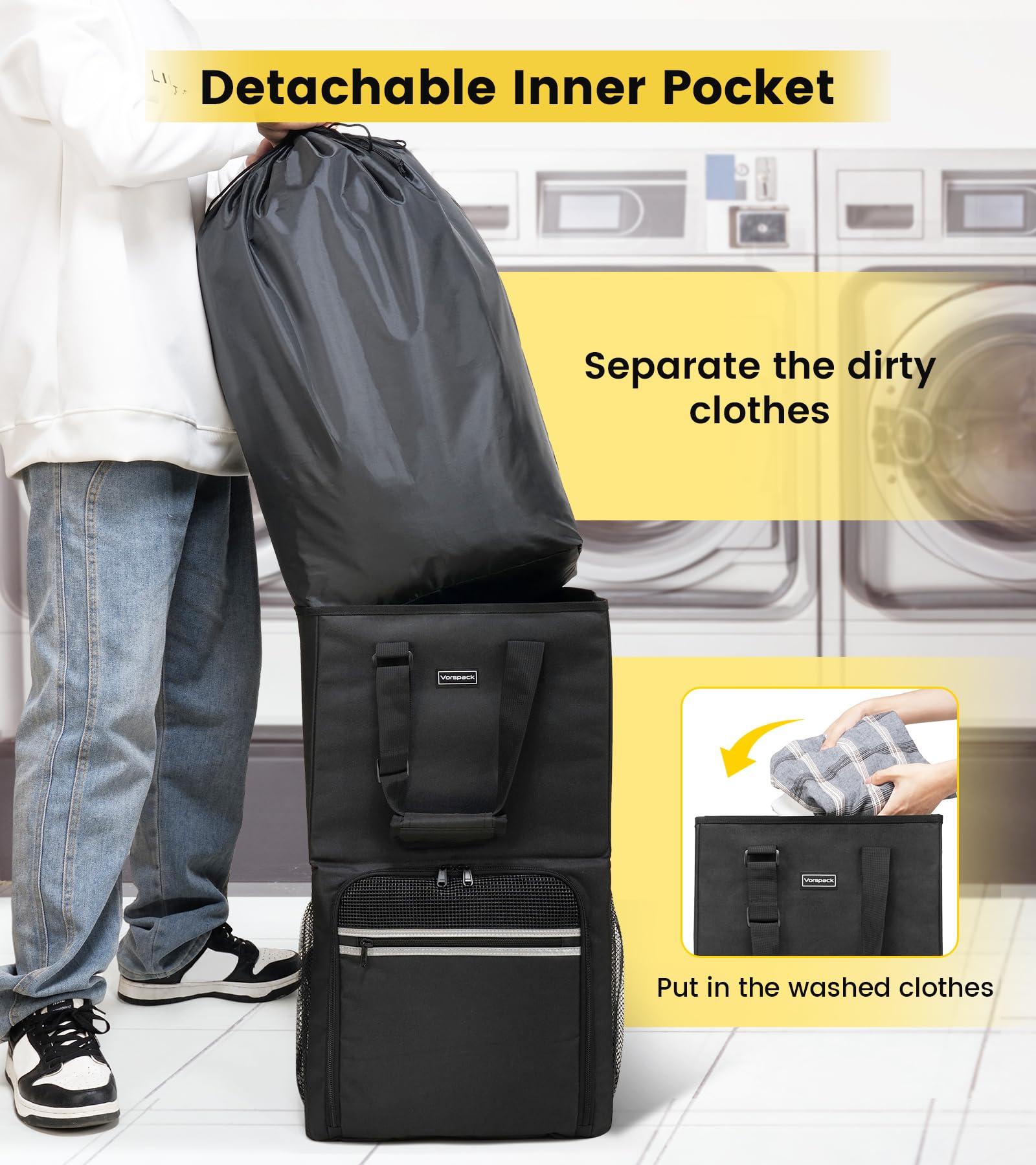 Vorspack bolsa interior extraíble separando ropa limpia y sucia fácilmente