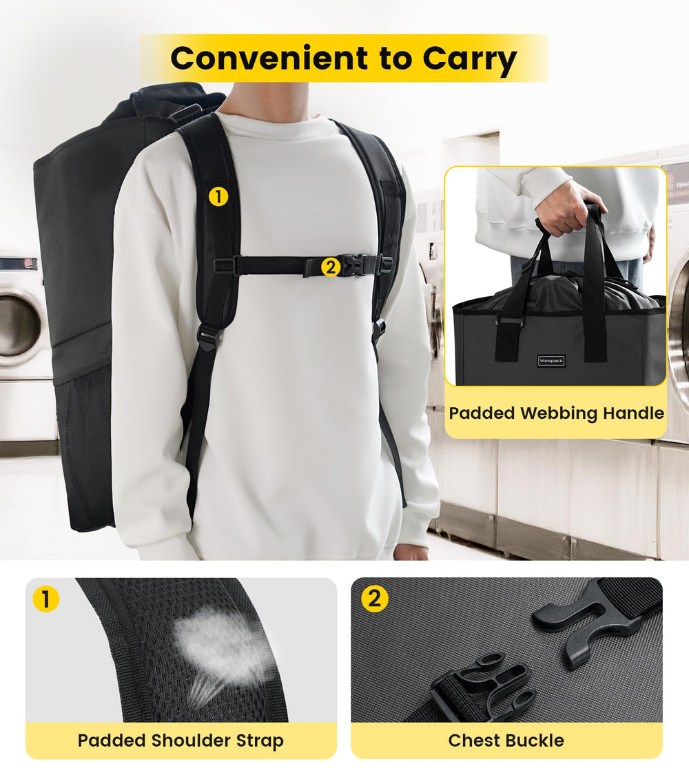 Vorspack junto a una silla para comparar tamaño y capacidad de 90L