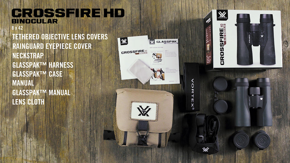 Vortex Crossfire HD con arnés GlassPak para transporte rápido y protección