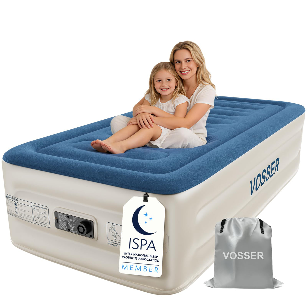 VOSSER vista frontal del colchón twin 18" con aspecto elegante y confortable
