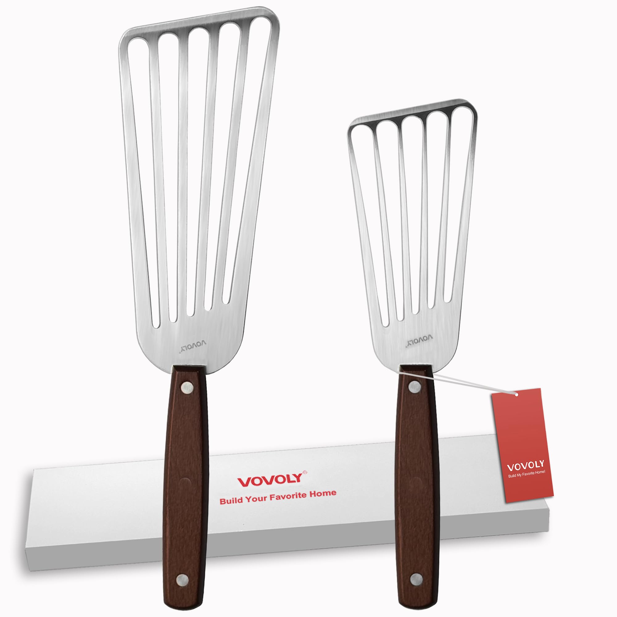 Vovoly espátula frontal junto a su empaque, herramienta resistente