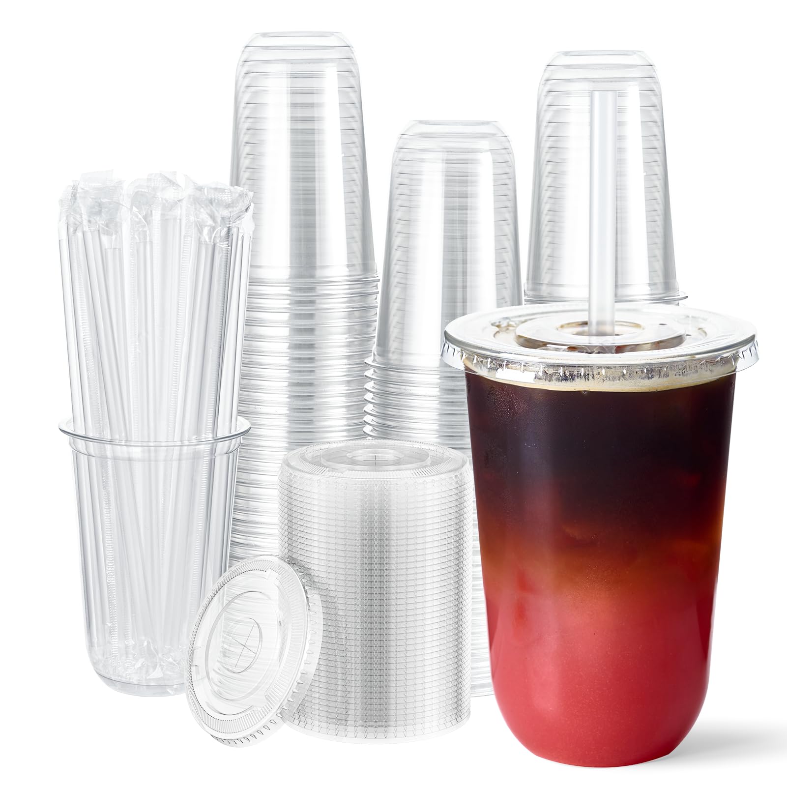 Vplus vaso 16 oz frente transparente mostrando la bebida y presentación profesional