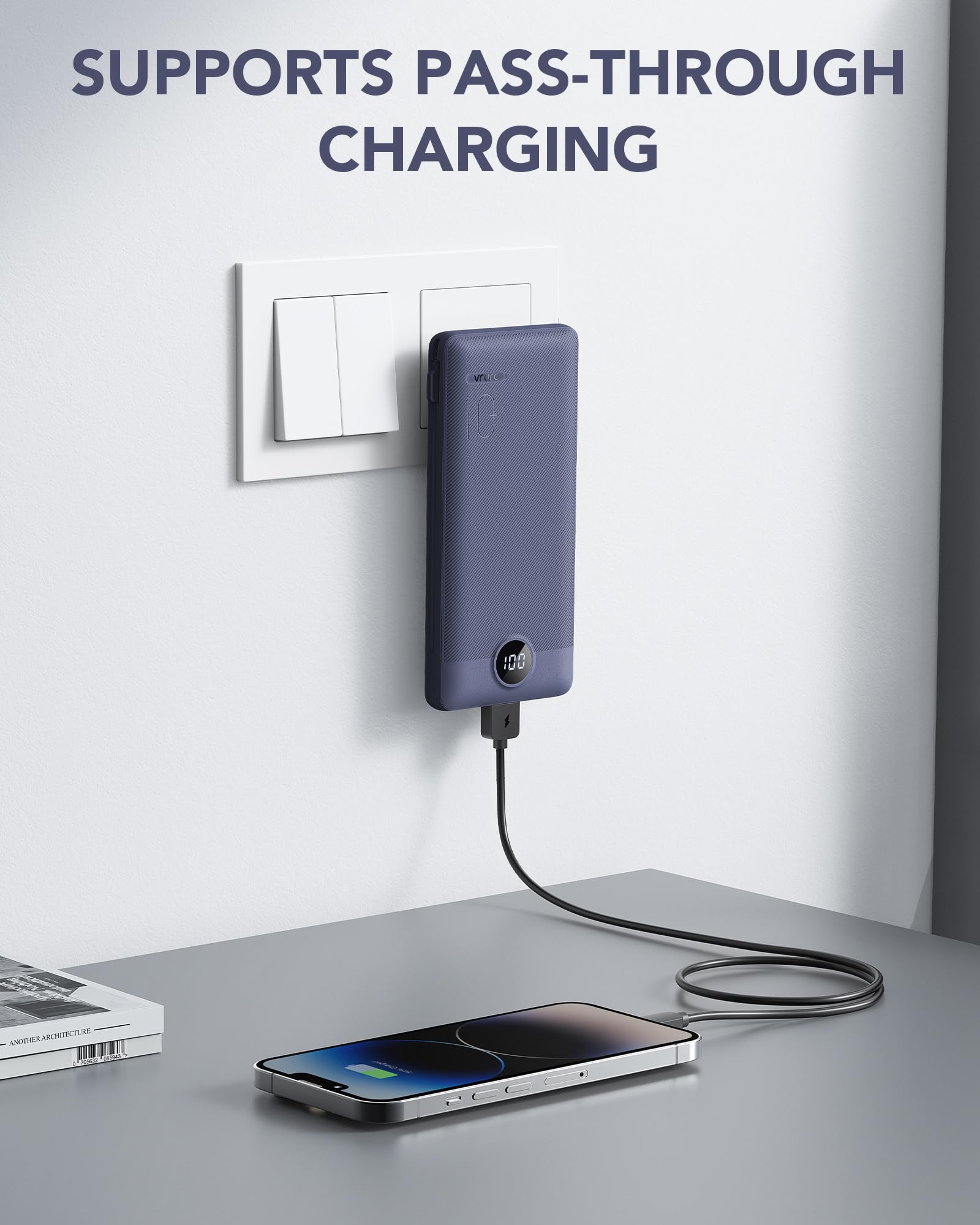 VRURC cables integrados USB-C y Micro-USB siempre disponibles para cargar rápido