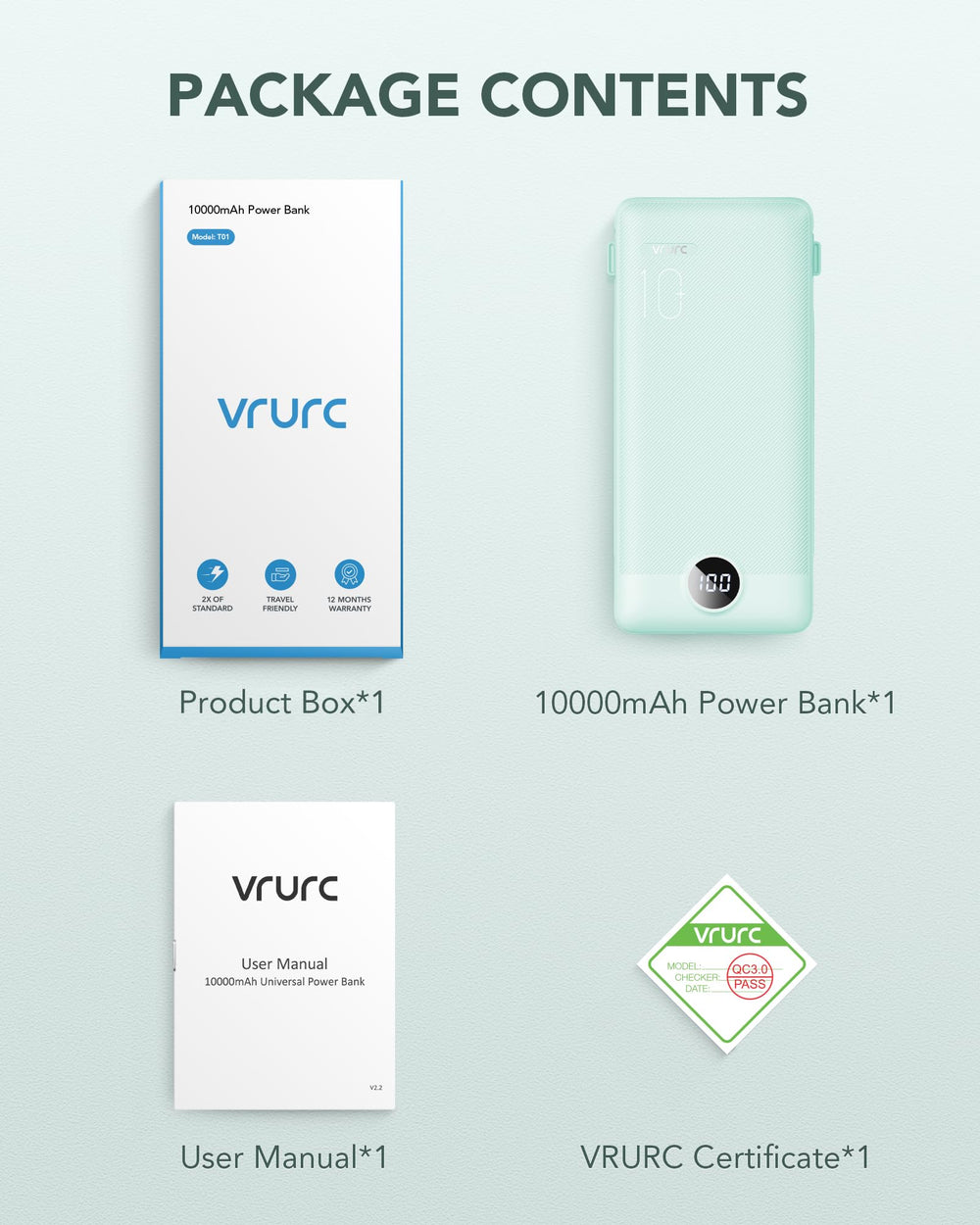 VRURC contenido de caja con manual mostrando lo incluido y preparación