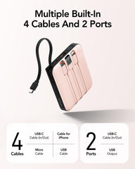 VRURC detalle de cables integrados Lightning USB-C y Micro-USB para conveniencia