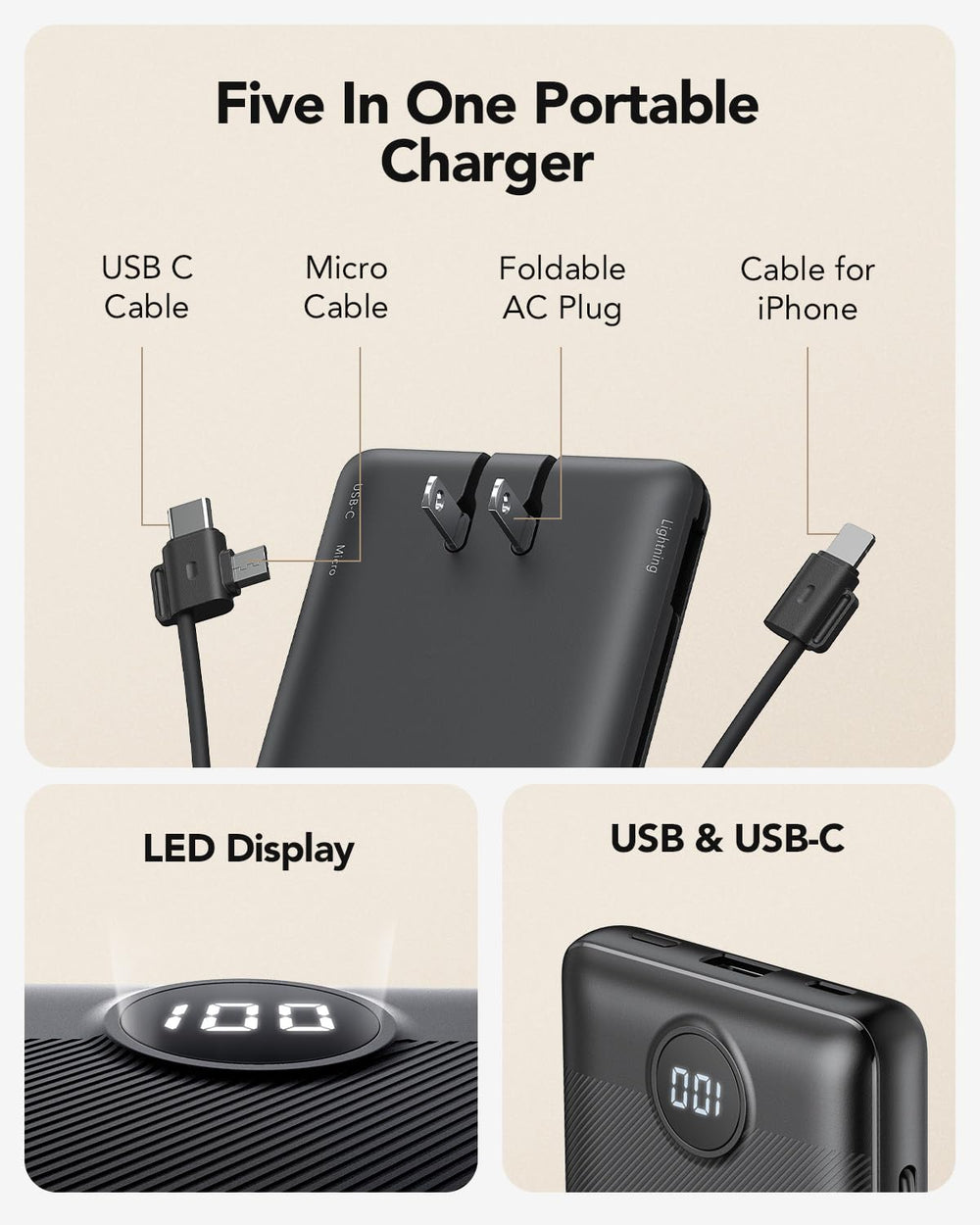 VRURC enchufe AC plegable desplegado, permite recargar la batería sin cables adicionales