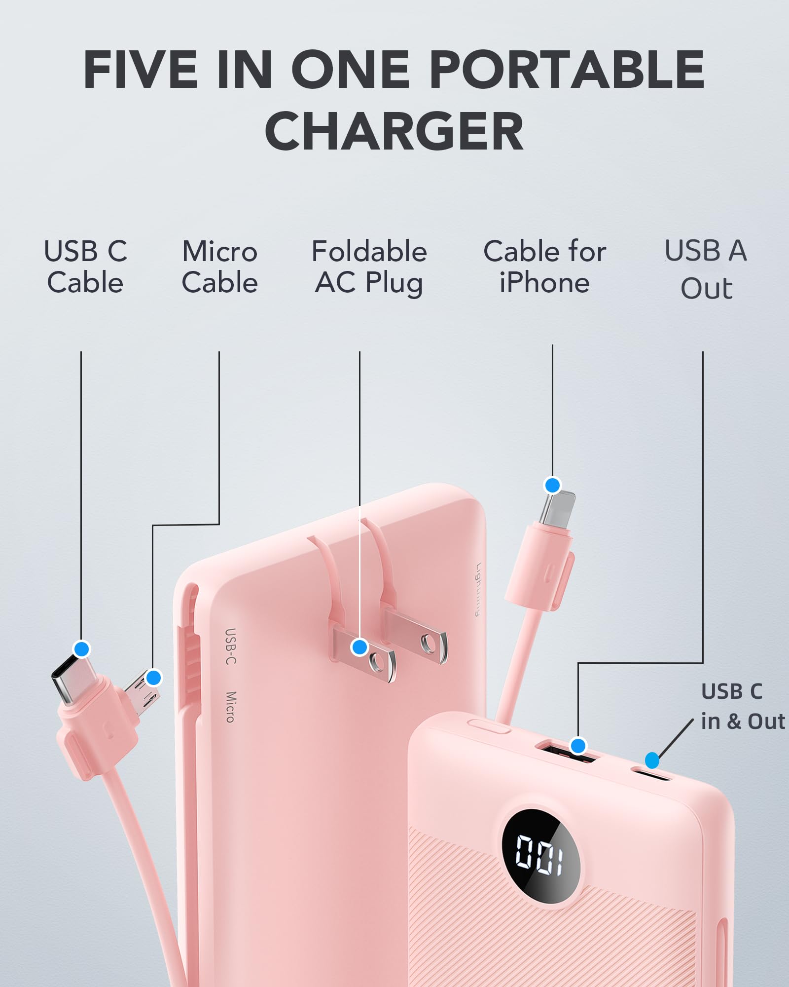 VRURC enchufe de pared plegable desplegado mostrando recarga sin cables