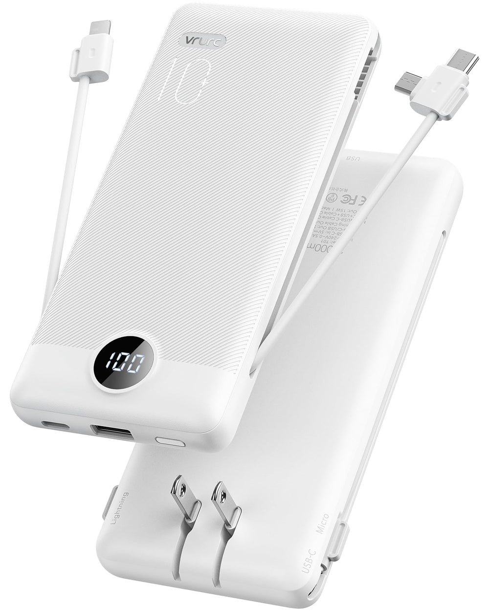 VRURC vista frontal del power bank mostrando diseño y portabilidad
