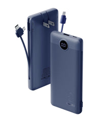 VRURC vista frontal del power bank azul marino con diseño compacto y elegante