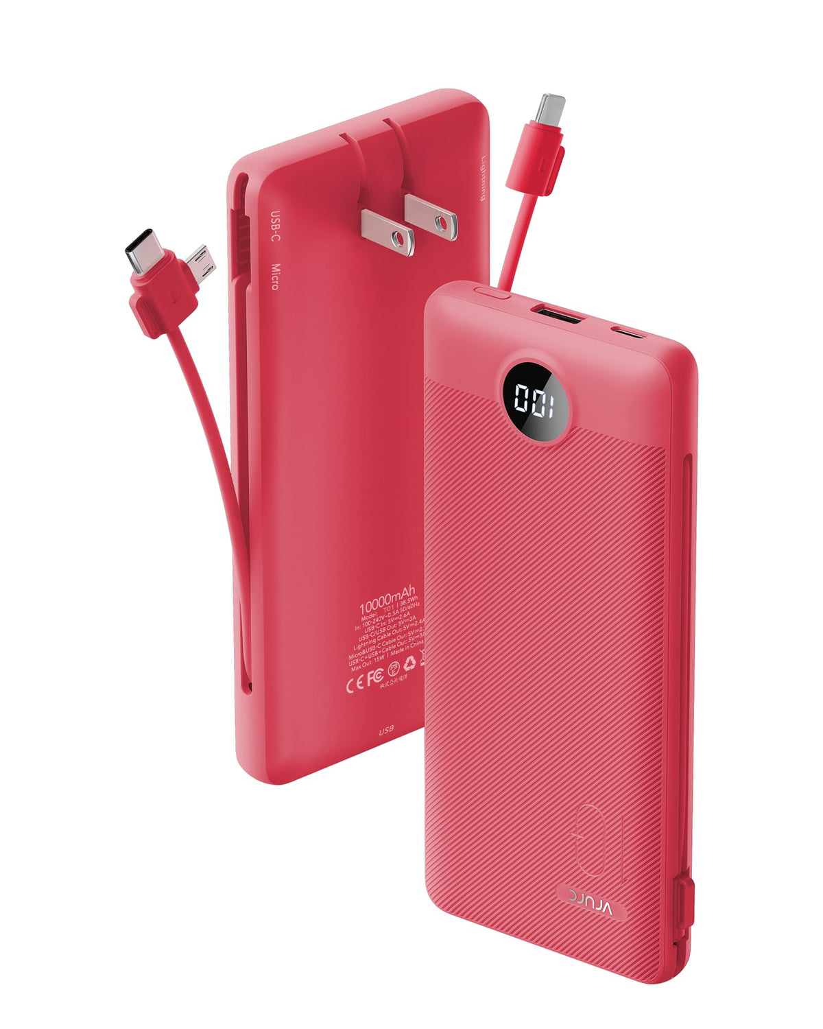 VRURC vista frontal del power bank mostrando diseño compacto y listo para viajar