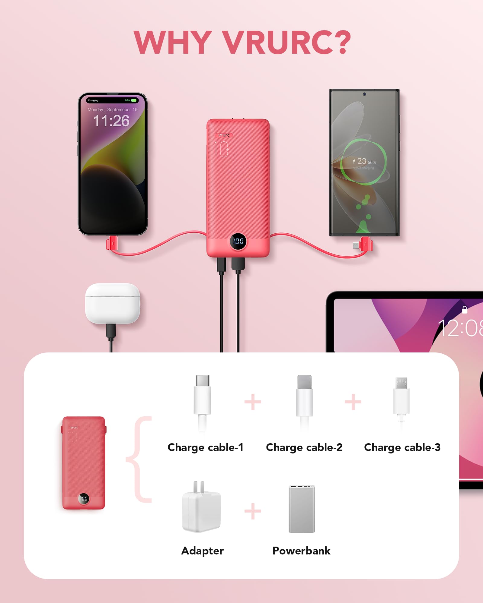 VRURC puertos lateral USB y Type‑C para conectar varios dispositivos simultáneamente