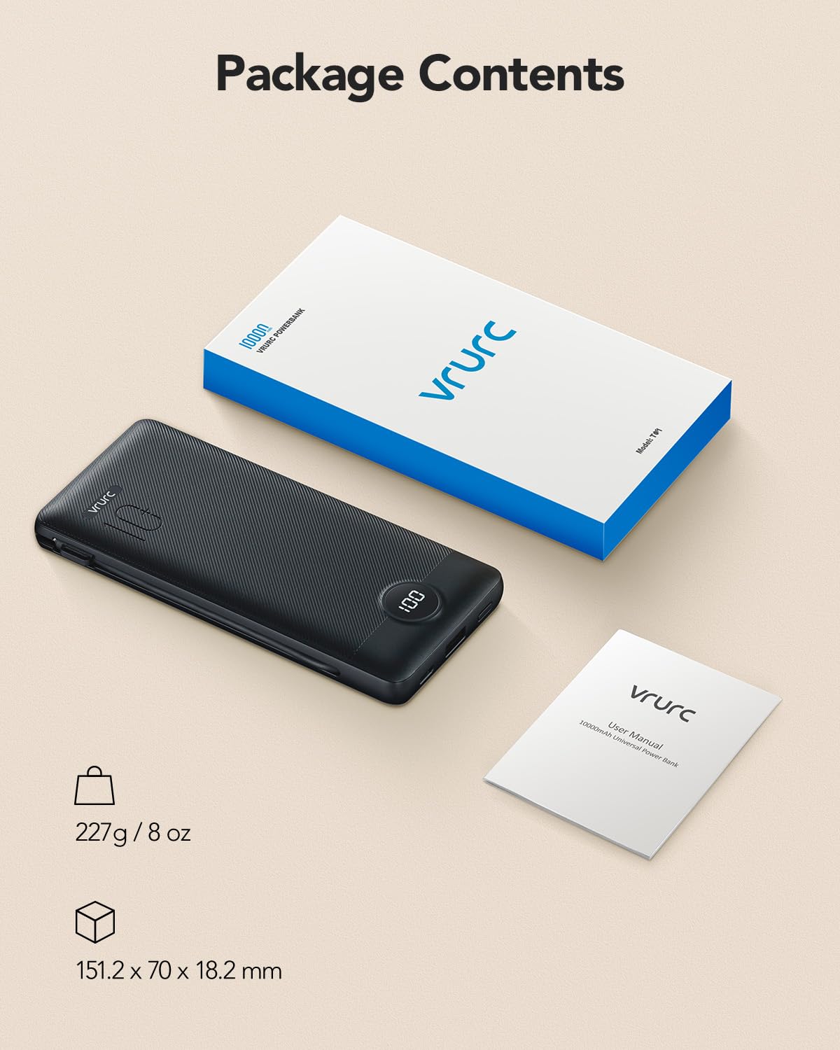 VRURC comparación de tamaño en mano para mostrar portabilidad y diseño delgado