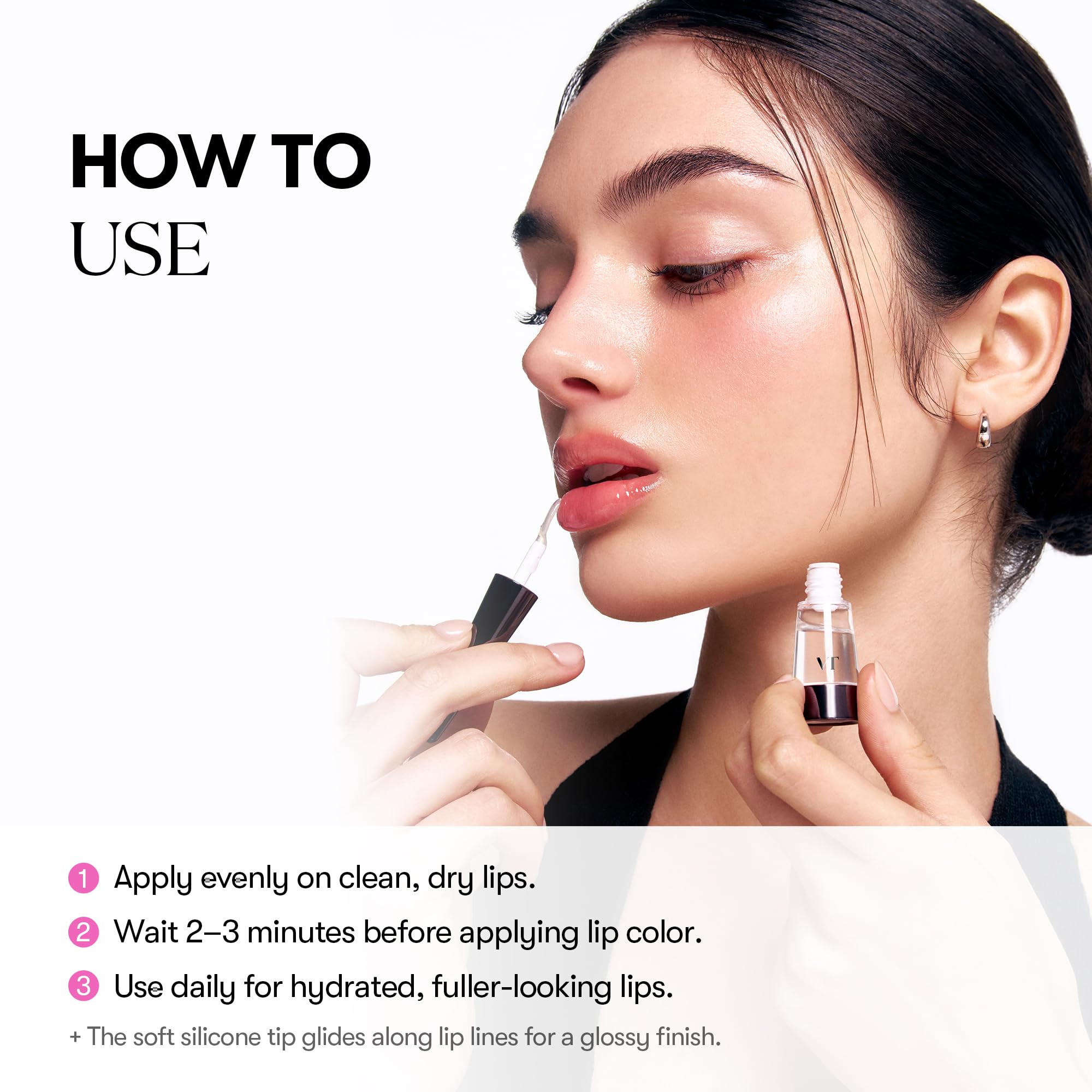 VT COSMETICS aplicación en modelo mostrando efecto voluminizador inmediato