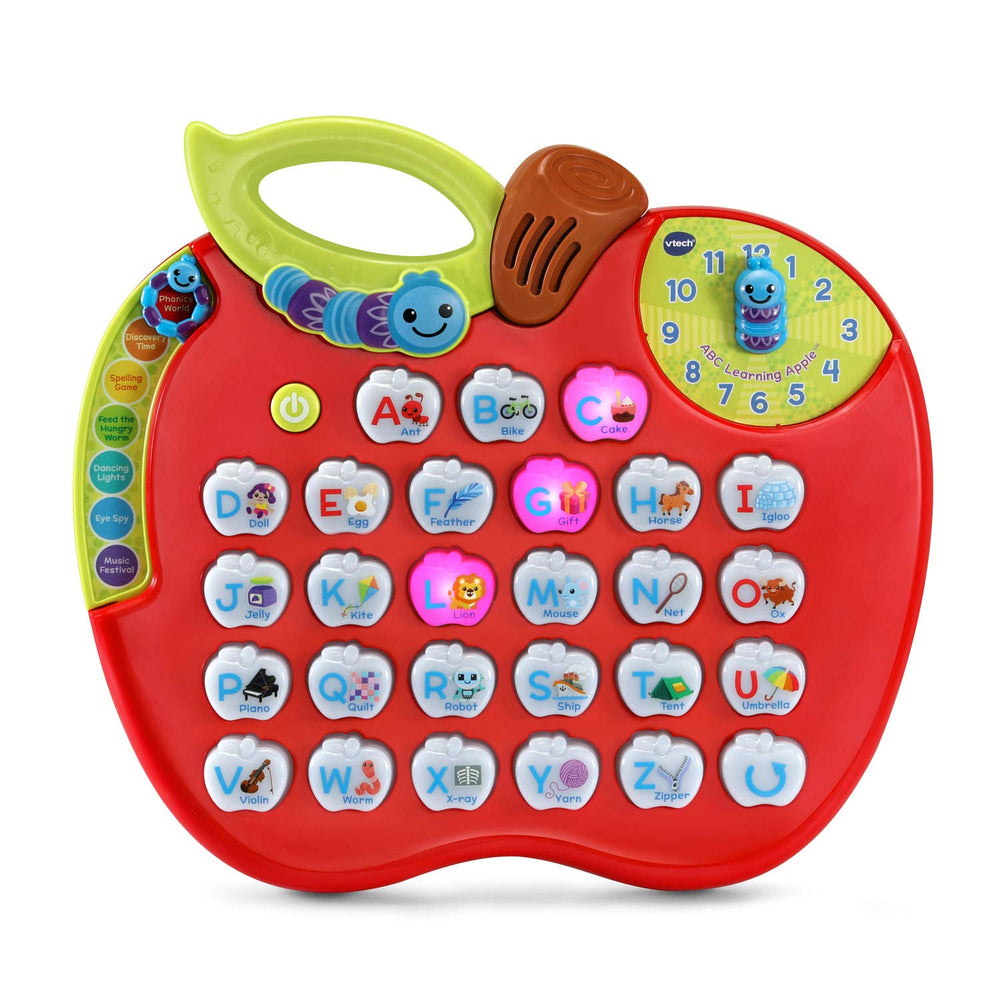 VTech ABC Learning Apple vista frontal mostrando botones y diseño, aprendizaje visible