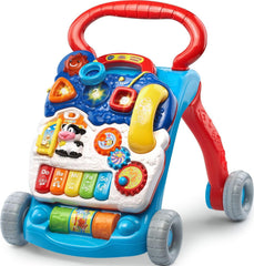 VTech andador azul frontal mostrando actividades y diseño estable