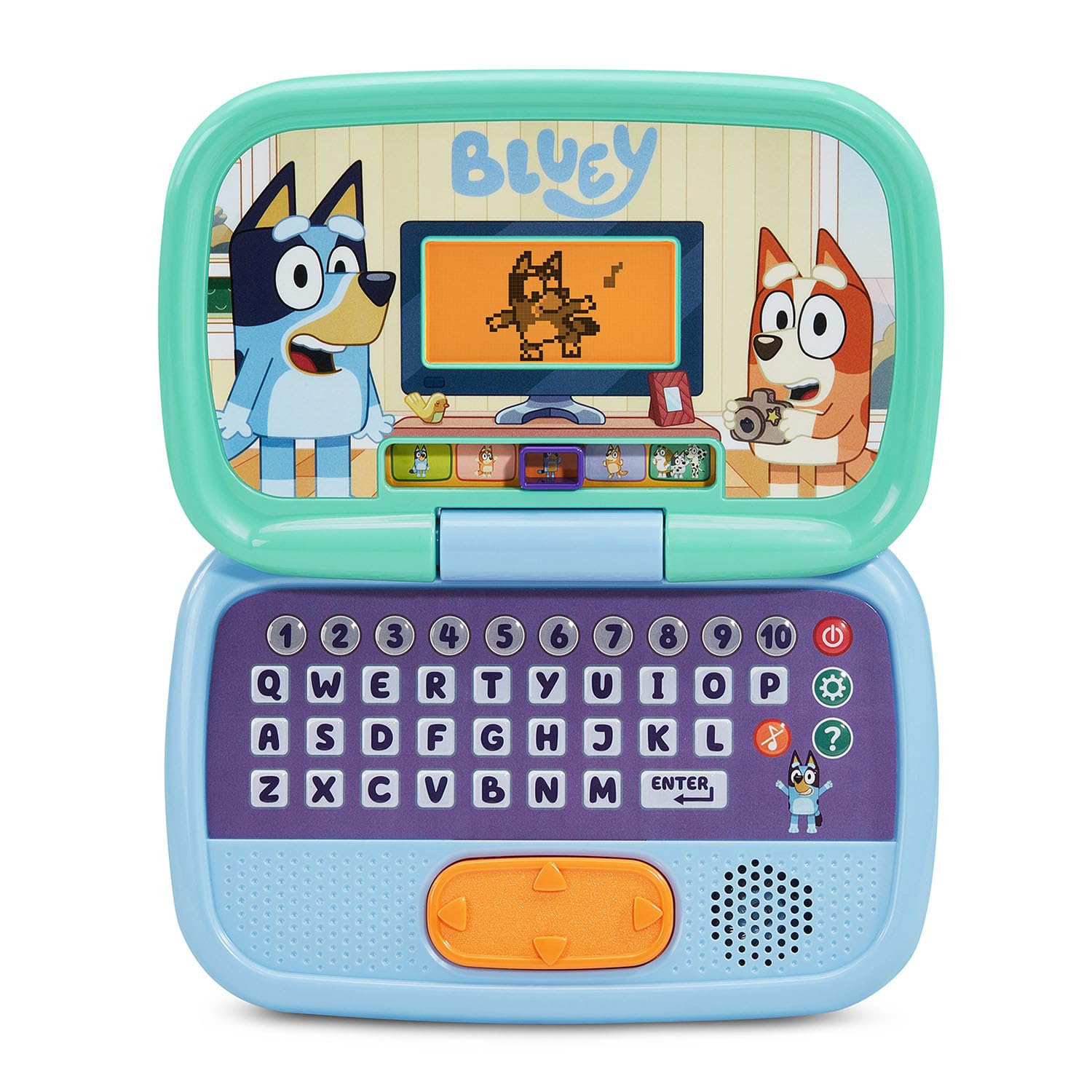 VTech Bluey selector de personajes en primer plano, facilita elegir Bluey o Bingo
