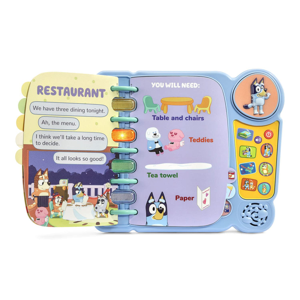 VTech Bluey página interactiva con ilustraciones y juegos que desarrollan el lenguaje
