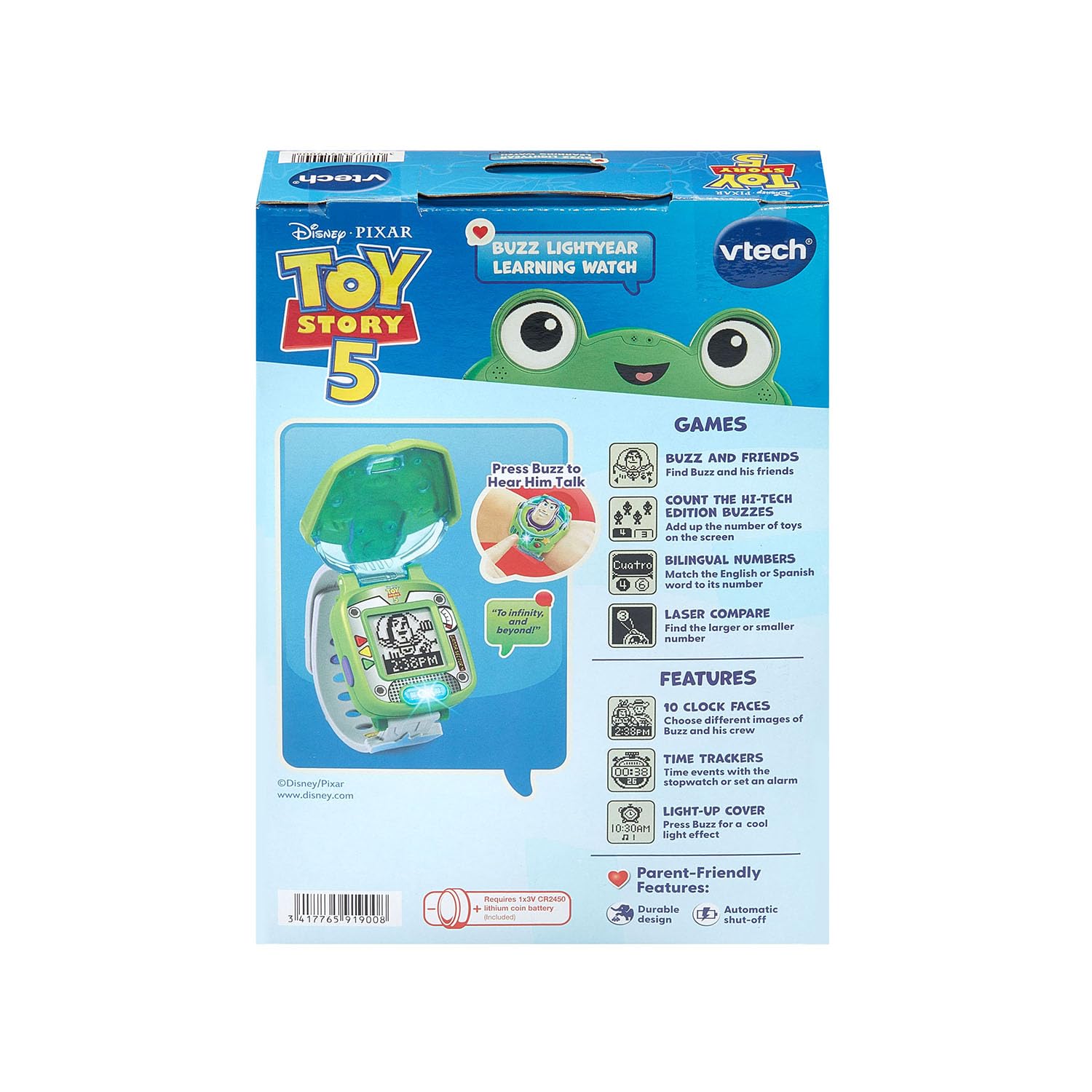 VTech pila CR2450 incluida que indica necesidad de reemplazo para uso regular