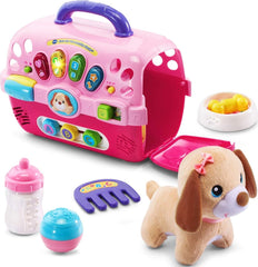 VTech transportín frontal mostrando diseño rosa y funciones educativas