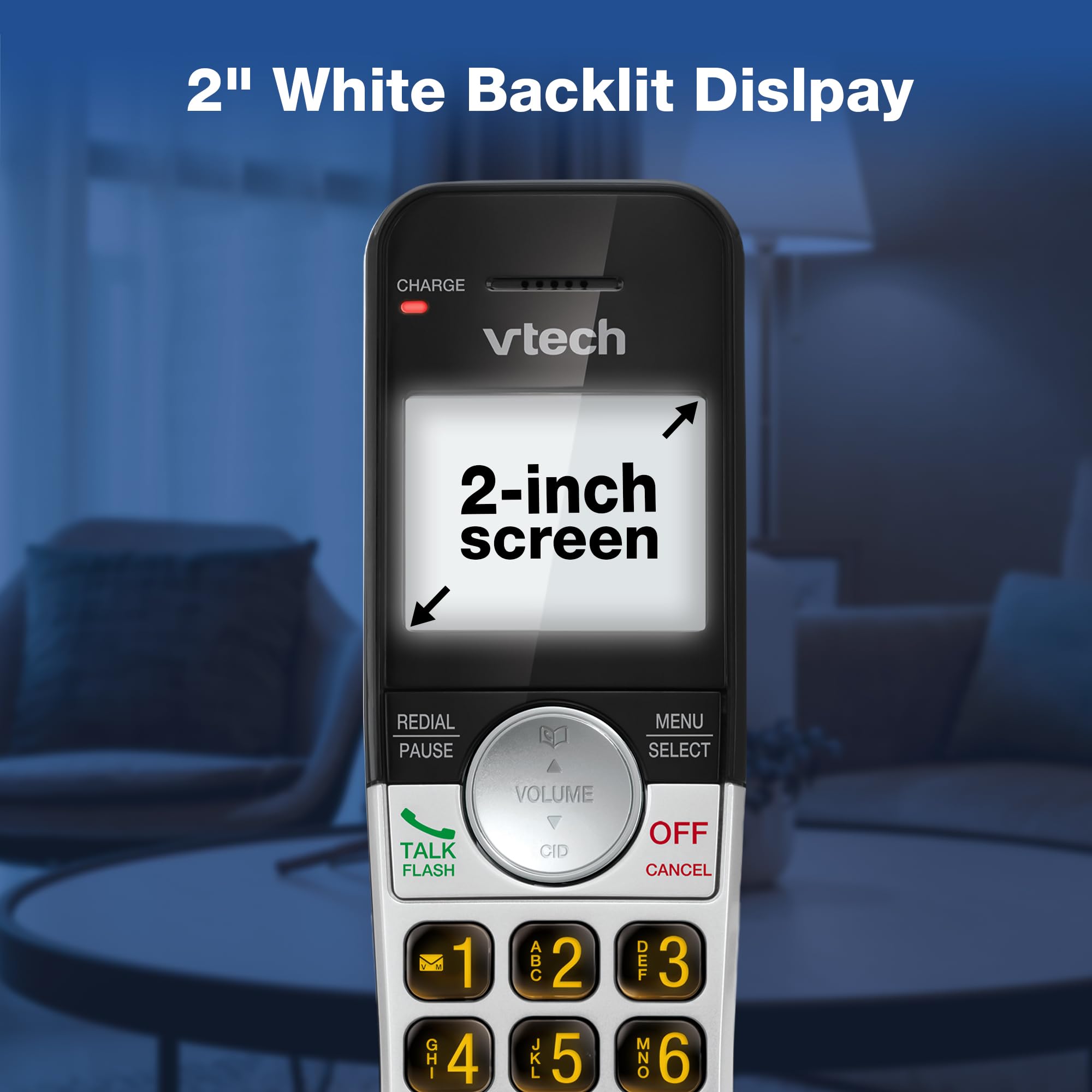 VTech auricular junto a un objeto para comparar tamaño y ergonomía