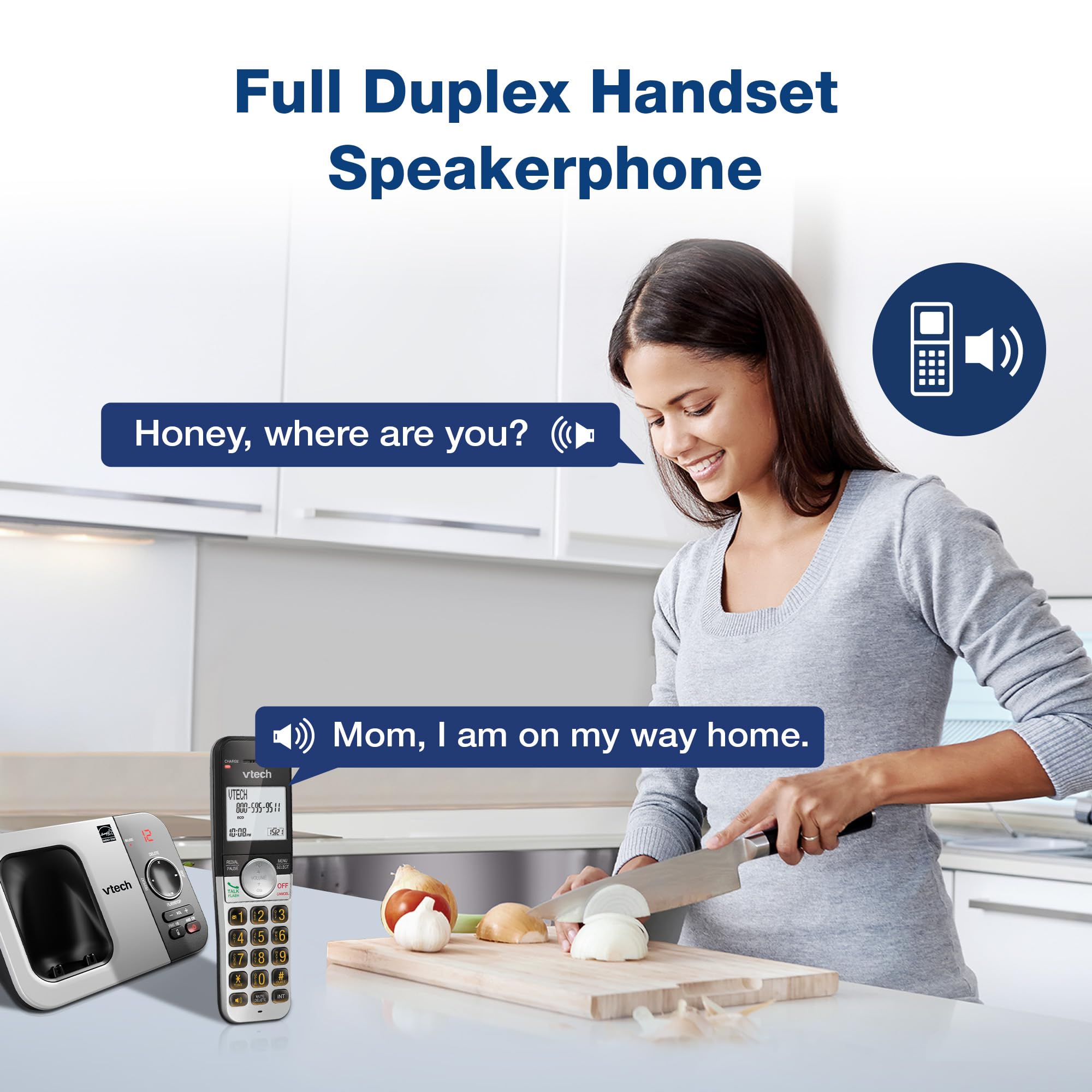 VTech auricular reproduciendo mensajes del contestador para control desde cualquier lugar