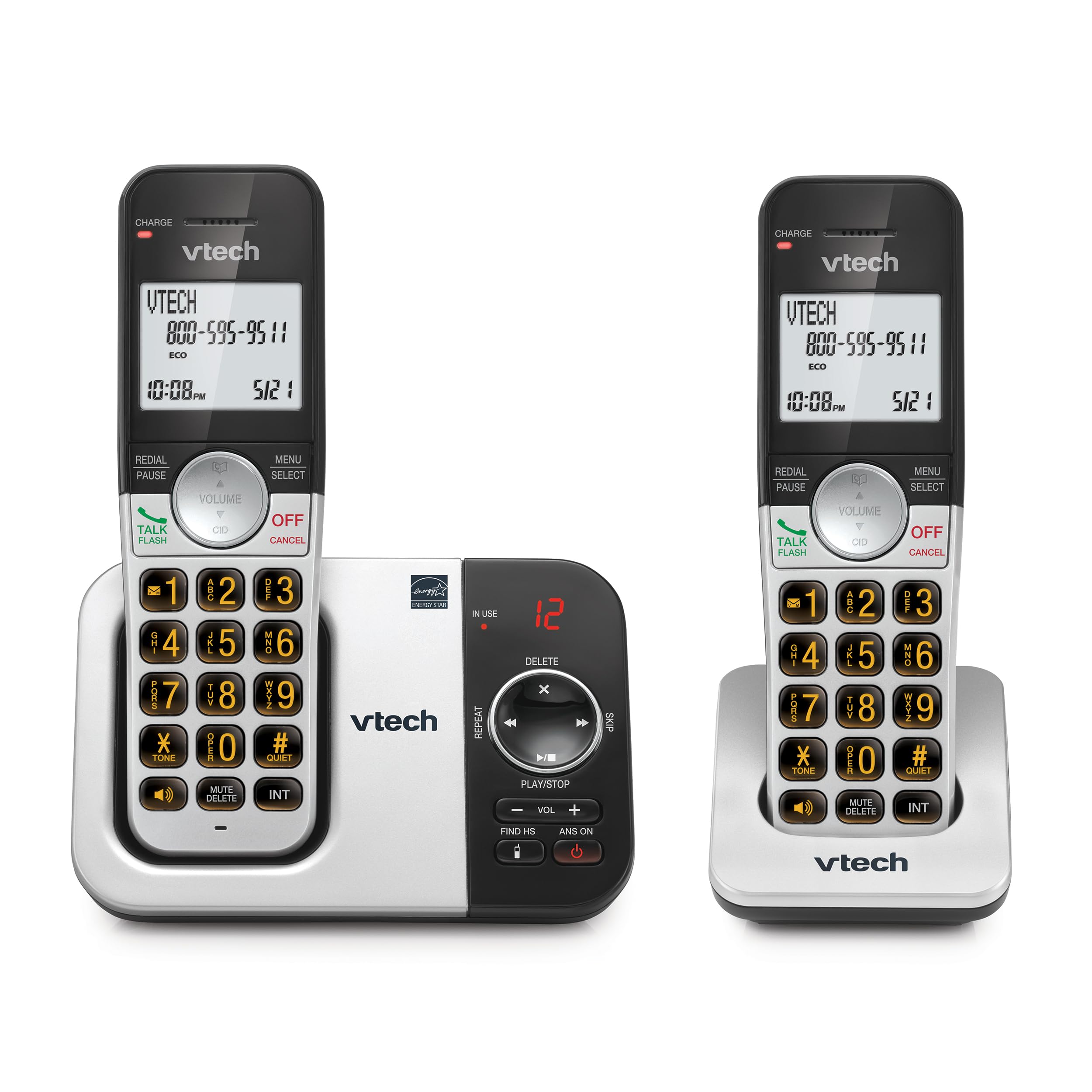 VTech vista frontal del conjunto VG232-2 mostrando ergonomía y uso fácil