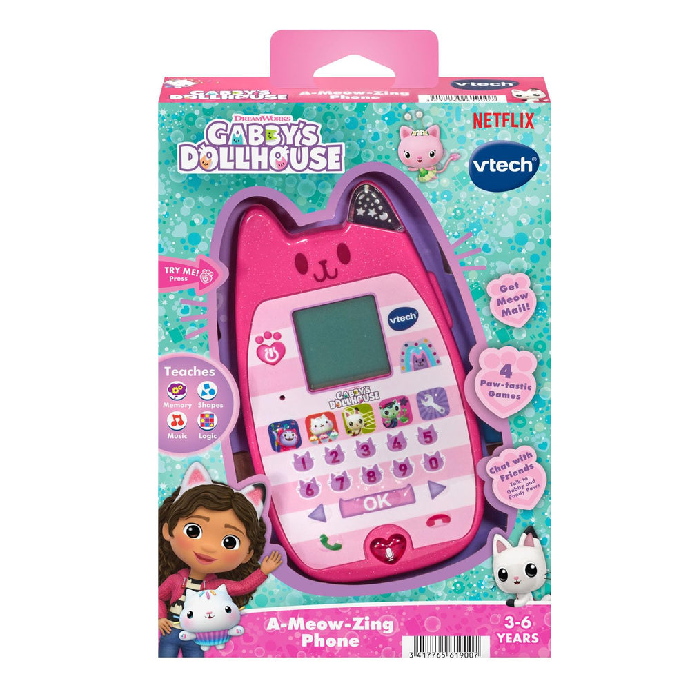 VTech teléfono Gabby's Dollhouse momento del juego con DJ Catnip, promueve ritmo y sonido