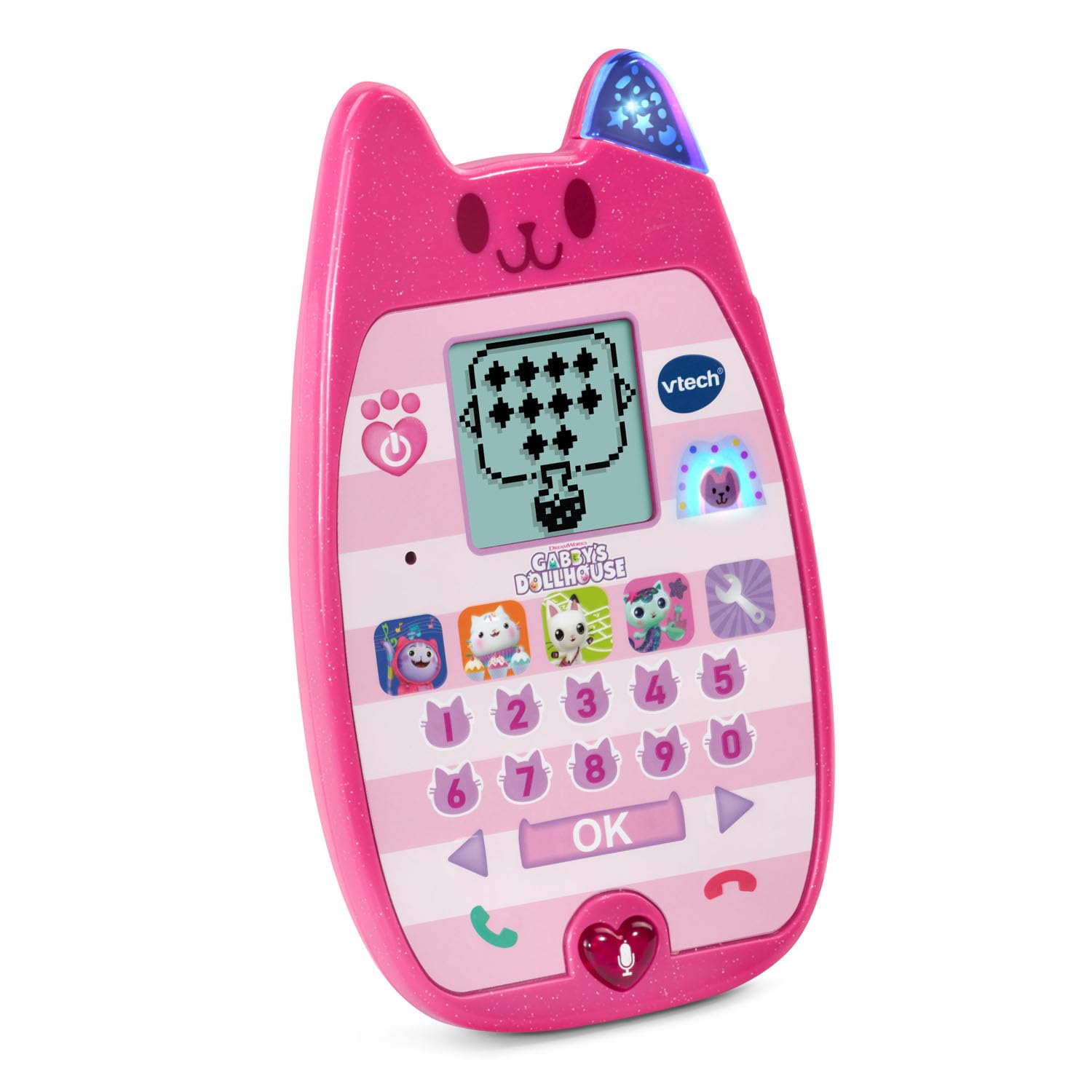 VTech teléfono Gabby's Dollhouse detalle de pantalla que muestra un personaje para interacción visual