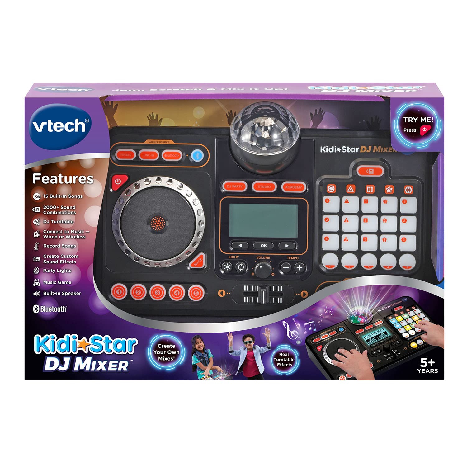 VTech Kidi Star DJ Mixer shown with a child’s hand to show compact size