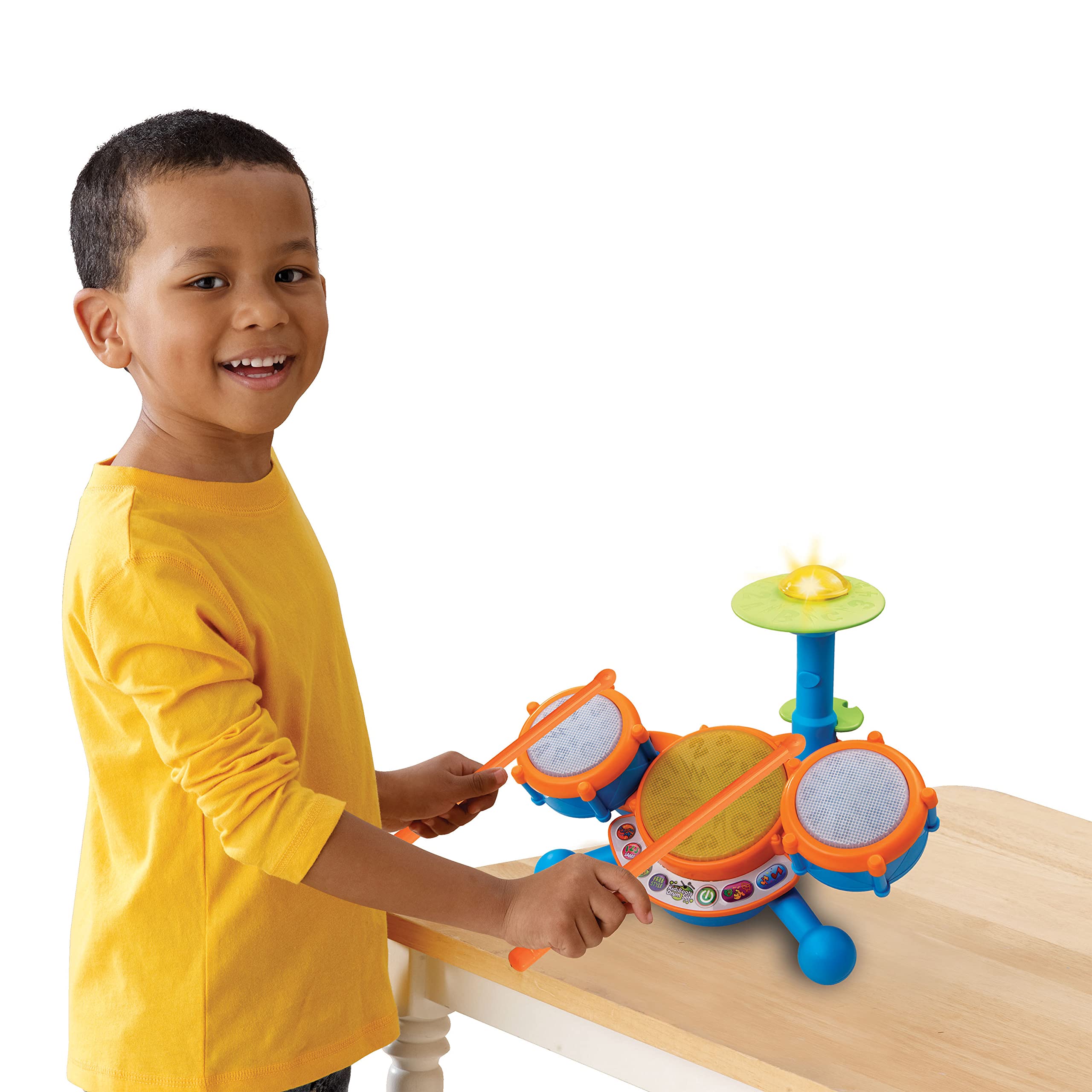 VTech KidiBeats etiqueta y controles, volumen ajustable y modos claros