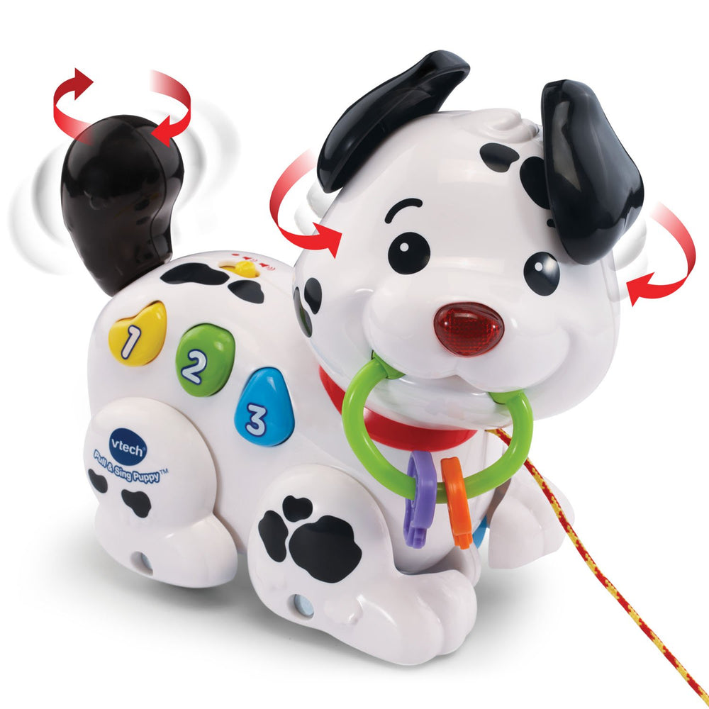 VTech cordón tirable en uso por bebé, promueve coordinación y pasos
