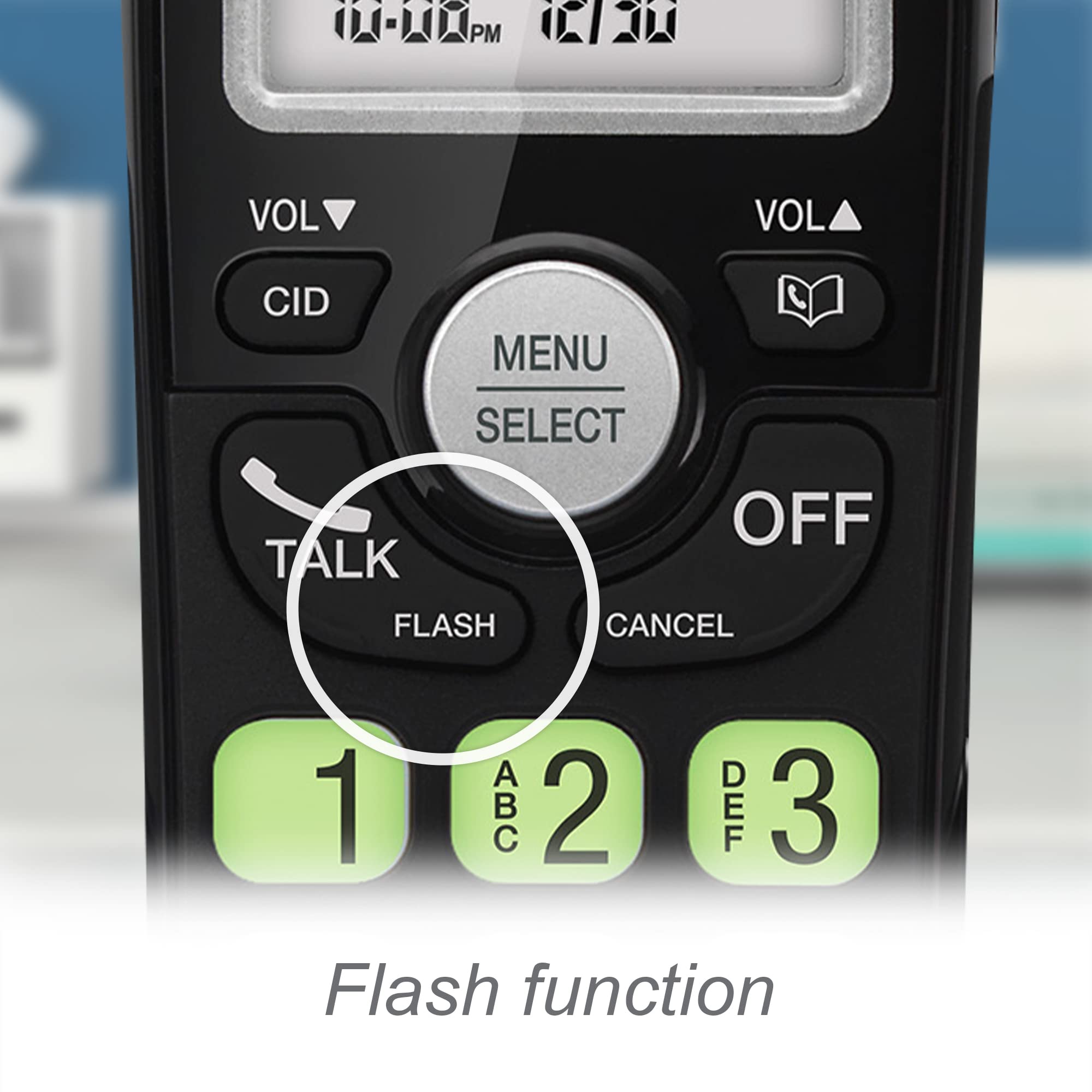 VTech comparación de tamaño en mano para mostrar ergonomía y escala del auricular