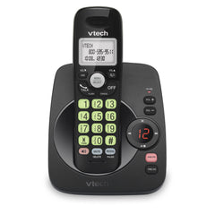 VTech frontal del teléfono negro mostrando diseño y botones, mejora la facilidad de uso