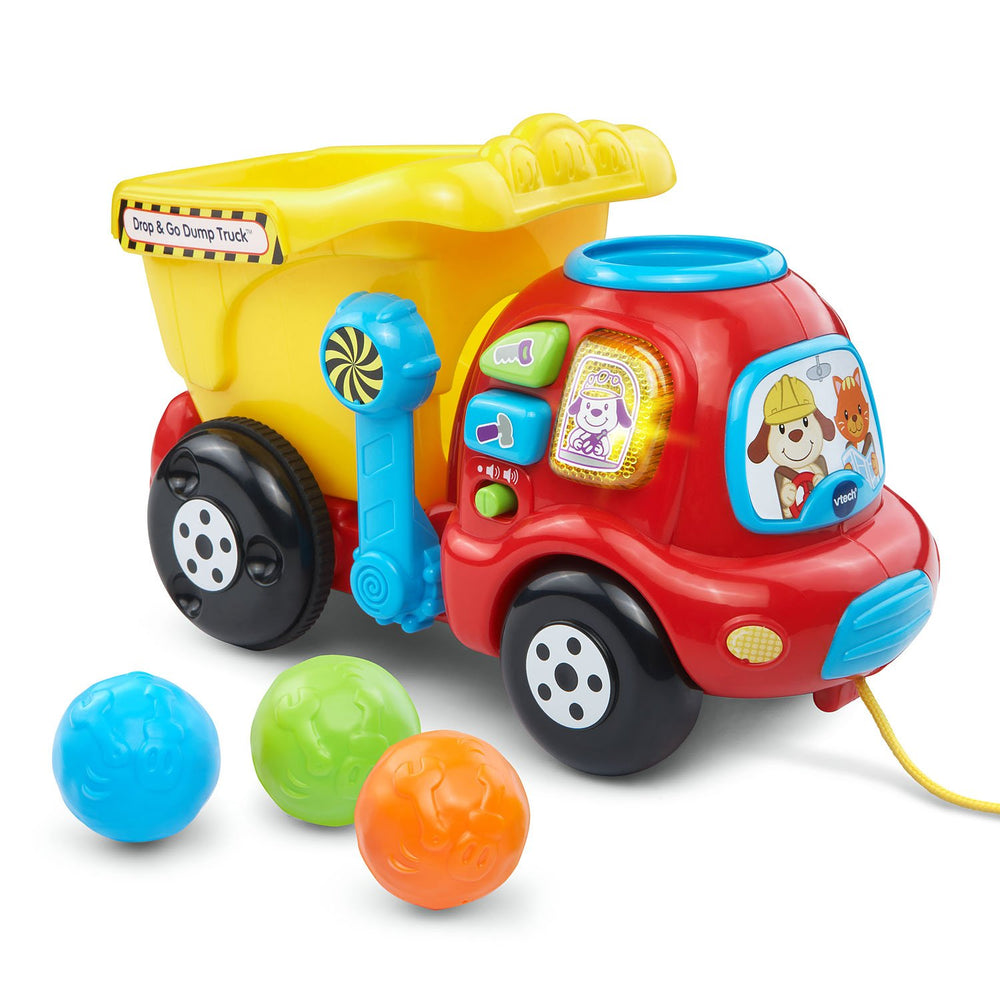 VTech camión volquete frontal mostrando color amarillo y diseño seguro