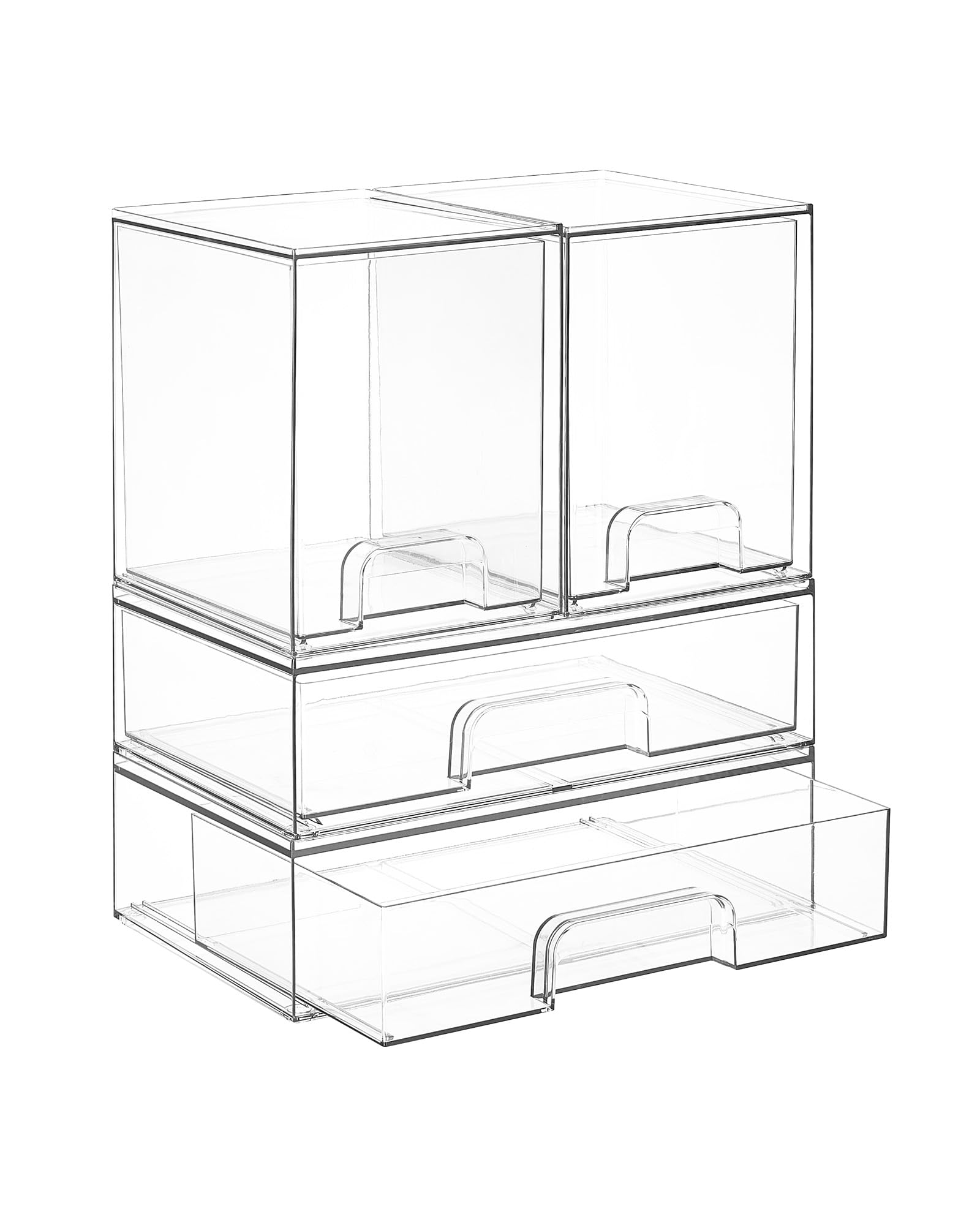 Vtopmart vista frontal del set de 4 cajones transparentes para organización rápida