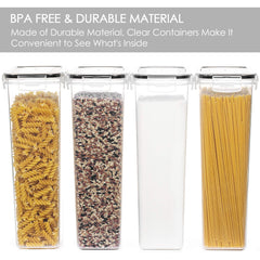 Vtopmart contenedor en uso con espaguetis dentro, mantiene pasta organizada