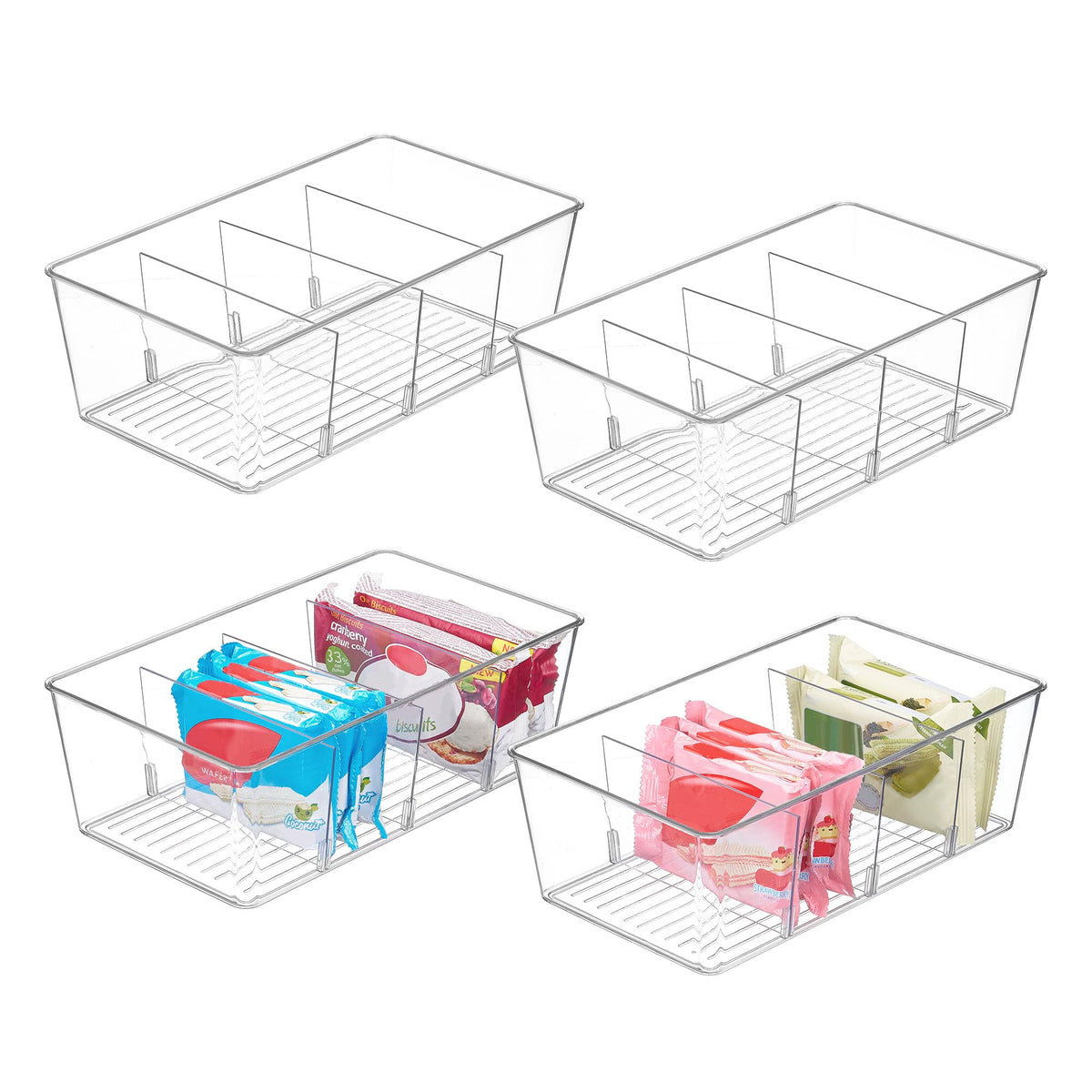 Vtopmart frontal del empaque mostrando 4 cajas transparentes y organización