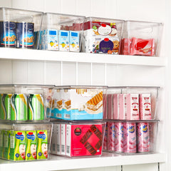 Vtopmart interior con botellas y latas, visibilidad rápida del contenido