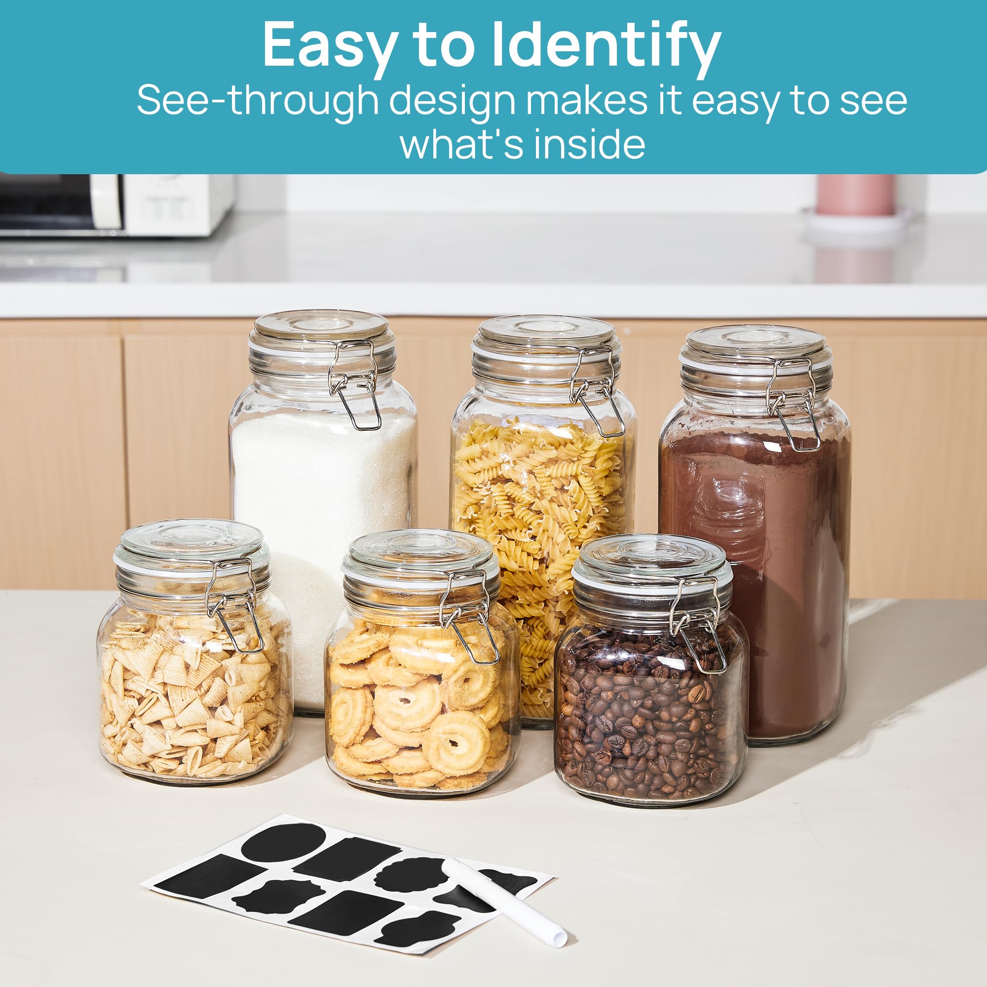 Vtopmart labeled jars on pantry shelf showcasing tidy storage and quick identification