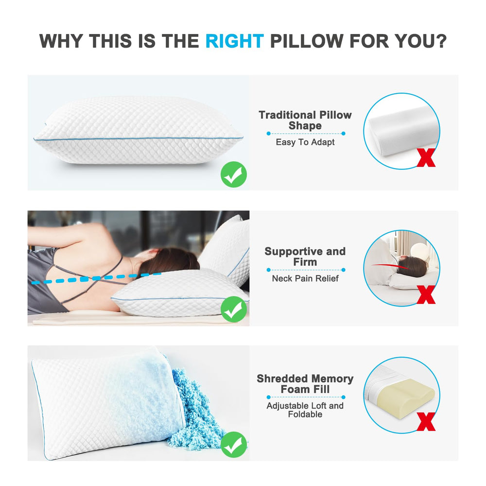 VVZ dos almohadas en cama mostrando soporte ajustable y comodidad