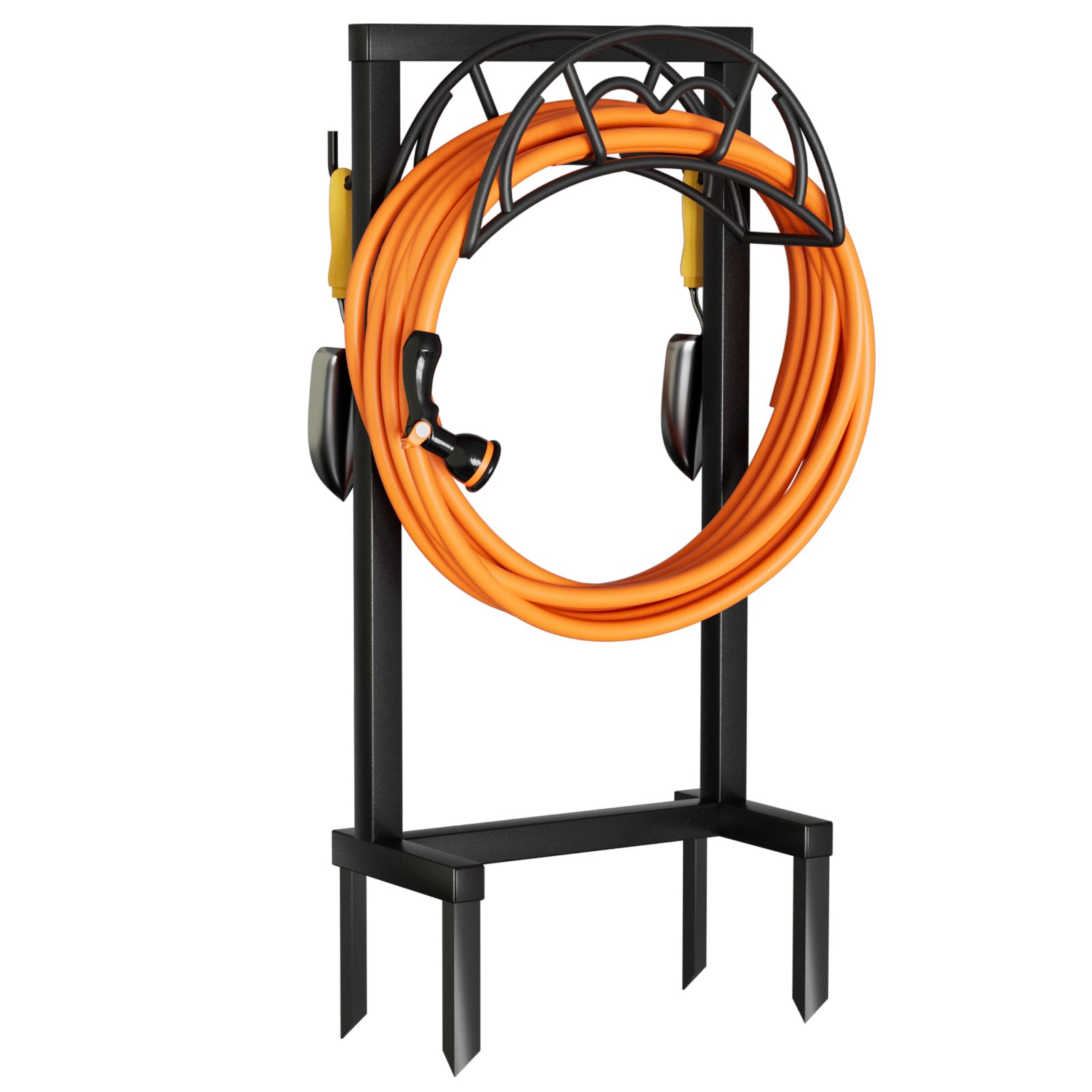 VyGrow front view showing stable freestanding hose holder and tidy storage benefit