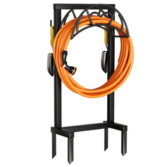 VyGrow front view showing stable freestanding hose holder and tidy storage benefit