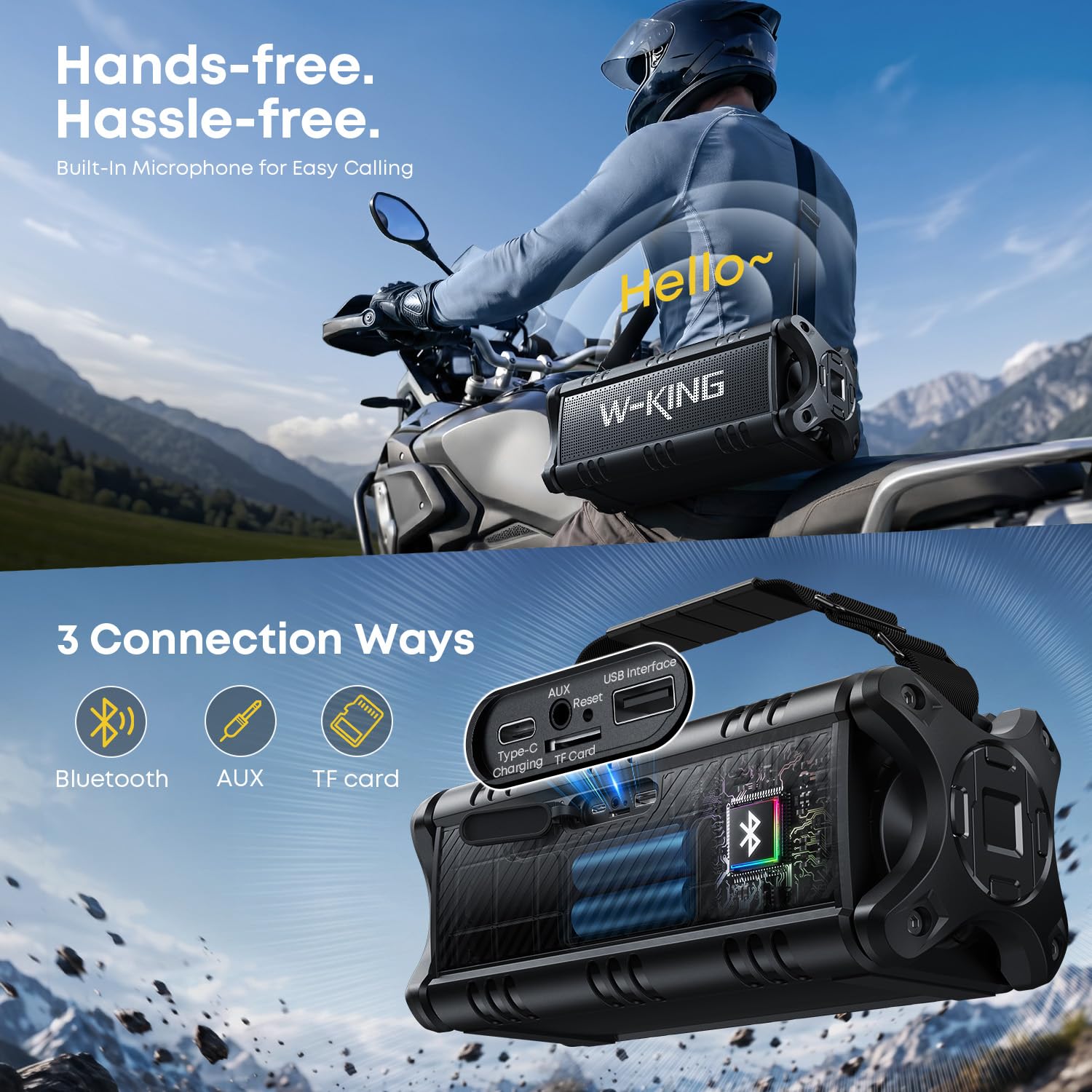 W-KING vista trasera con puerto USB usado como power bank para cargar